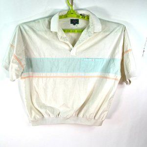 Vintage Mikael York Polo Shirt Adult XL White Blue Striped Pocket Street Ware